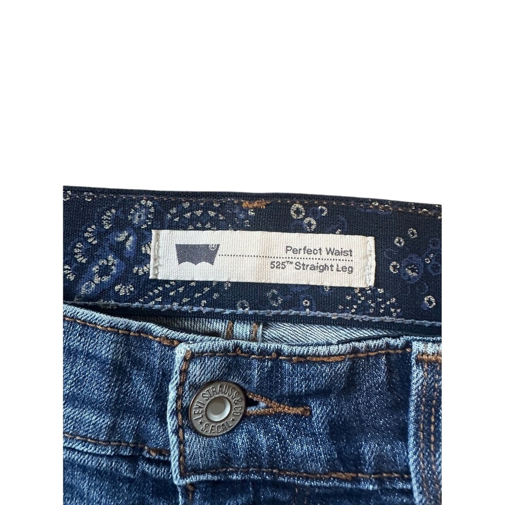 Levi 525 Distressed Blue Perfect Waist Straight Leg Jeans Women W27 L30 - Picture 3 of 4